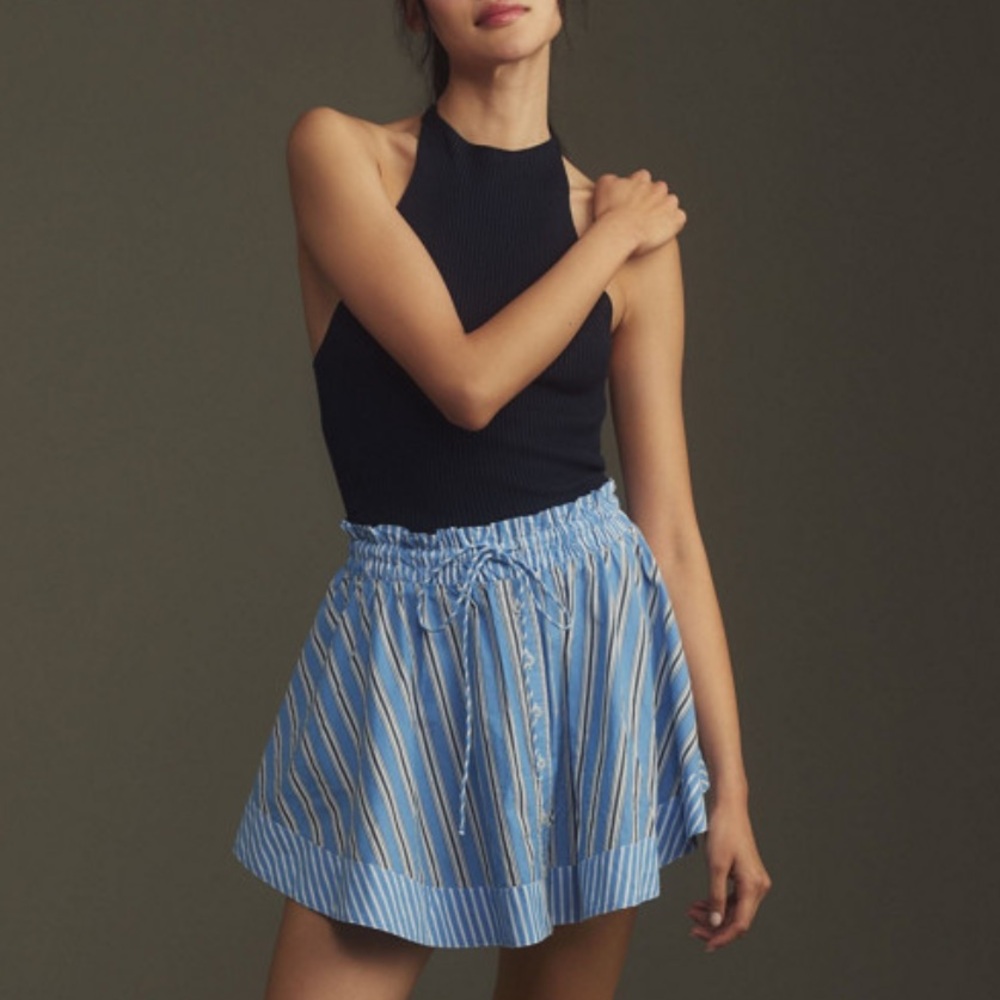 Anthropologie Blue and White Striped Mini Skirt